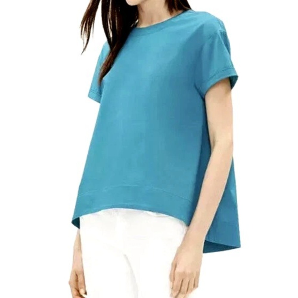 EUC Eileen Fisher Organic Cotton Stretch Lawn Jasper Round Neck S/S Top Size XXS